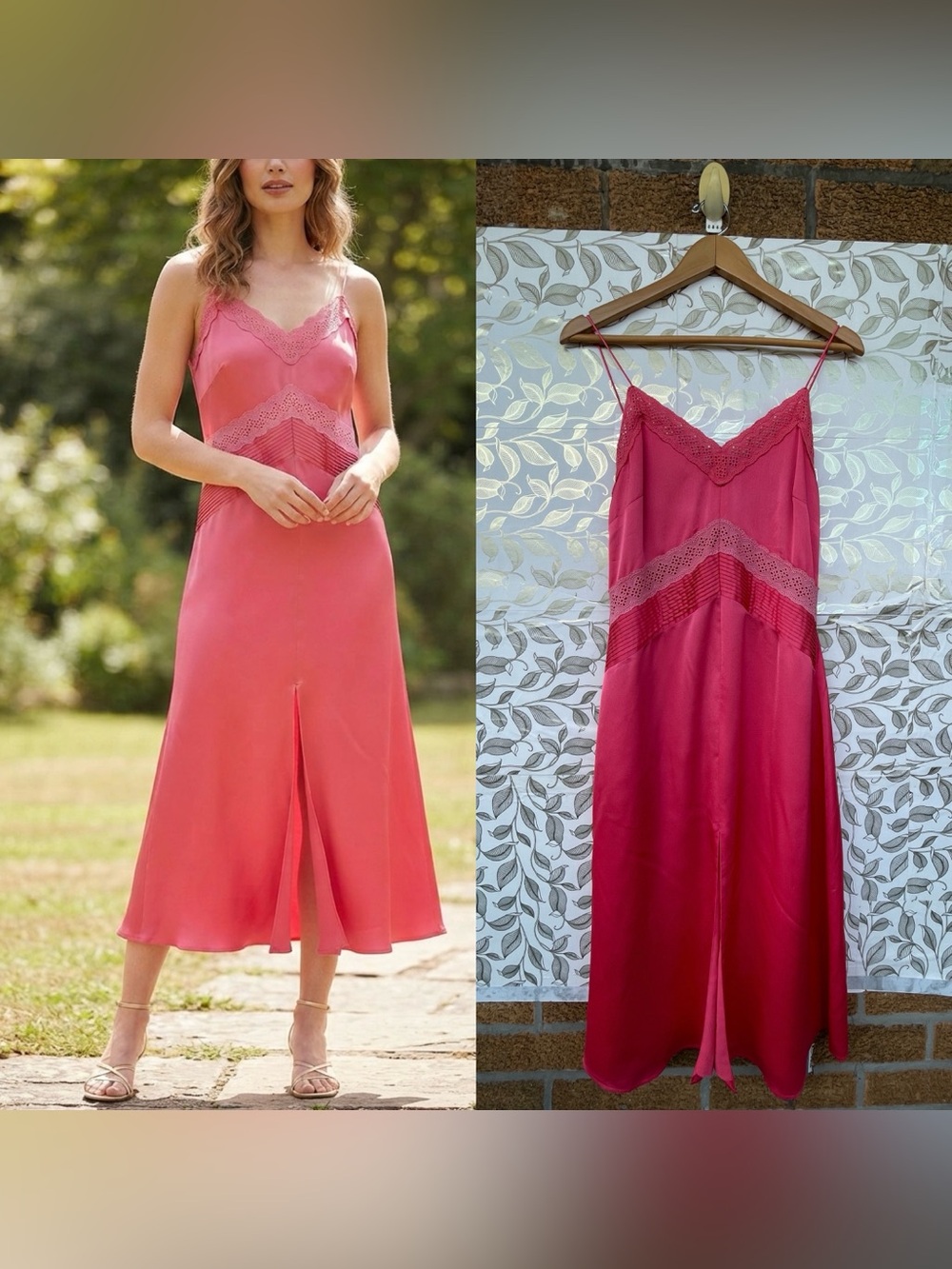 The Westside Pink Satin Slip Dress Size Medium Lace Trim Midi Romcom Core